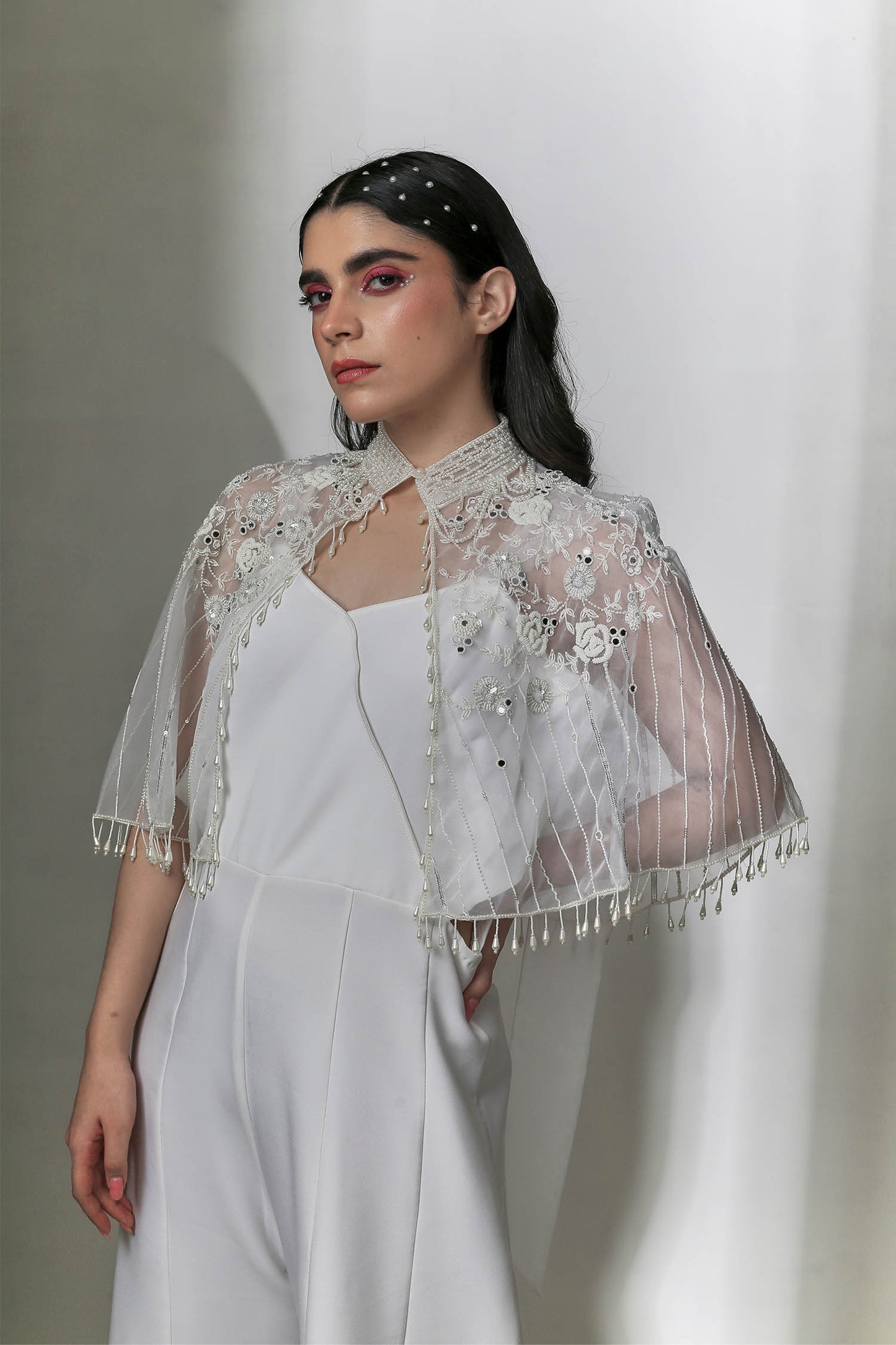 Aurora - White Jumpsuit And Hand-Embroidered Pearl Work